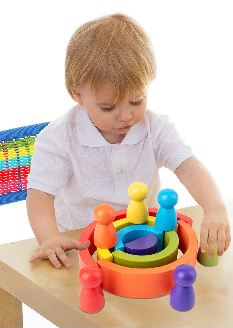 14pcs Toddler Montessori Rainbow Wooden Toys Building Blocks Toy Bricks #BU 