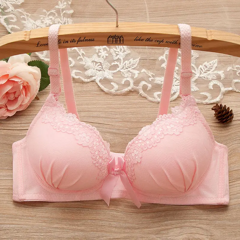 Pink Кружевной бюстгальтер, сексуальный, без косточек, бюстгальтер для девушек, собранный, тонкий, на маленькую грудь, дамское нижнее белье, студенческий кружевной бюстгальтер, бюстгальтер, женский бюстгальтер - Цвет: Pink