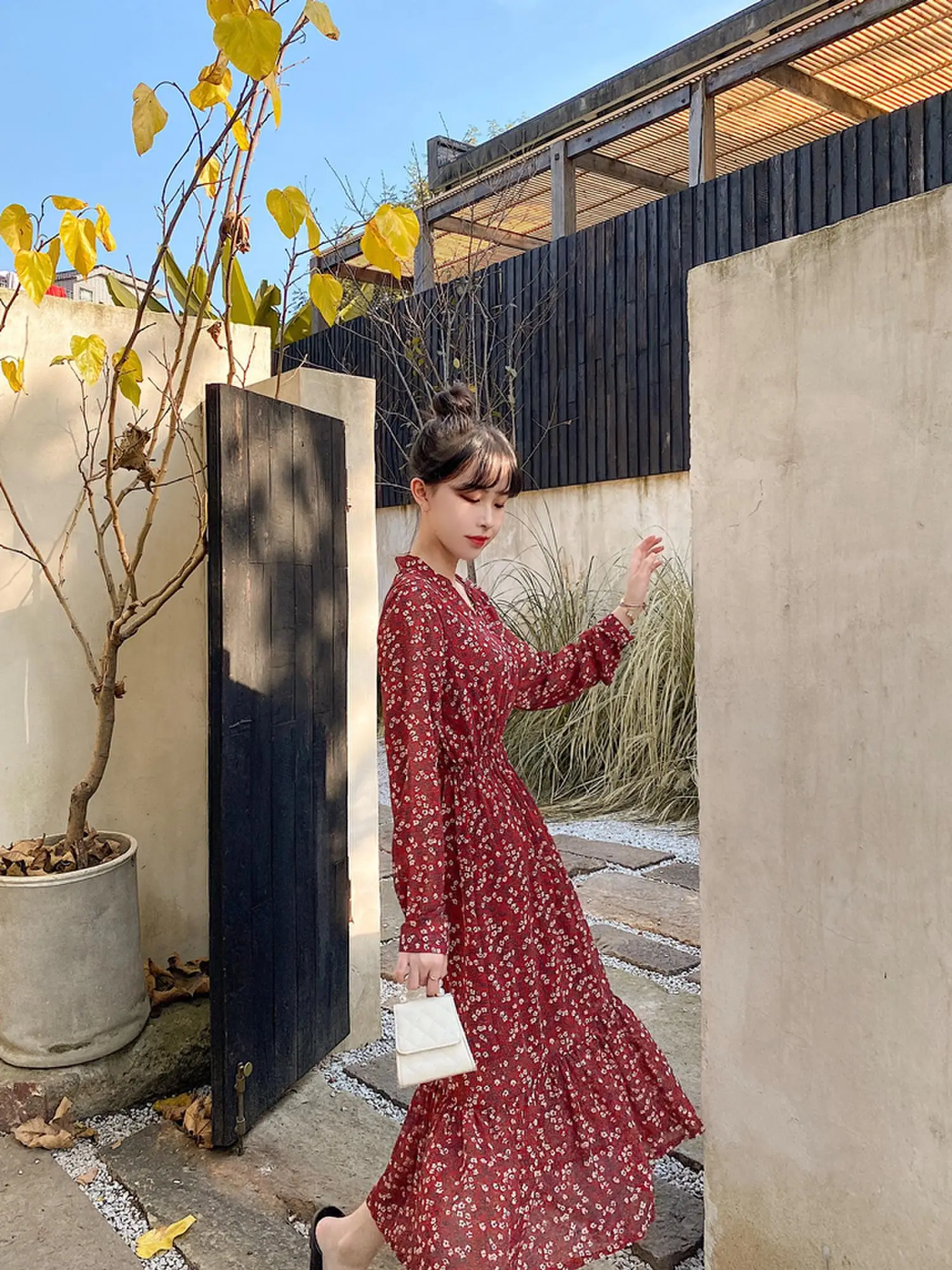 Винтажное платье с цветочным принтом Boho Весна Лето Женское модное повседневное вечернее платье с длинным рукавом офисное платье большого размера плюс красное платье
