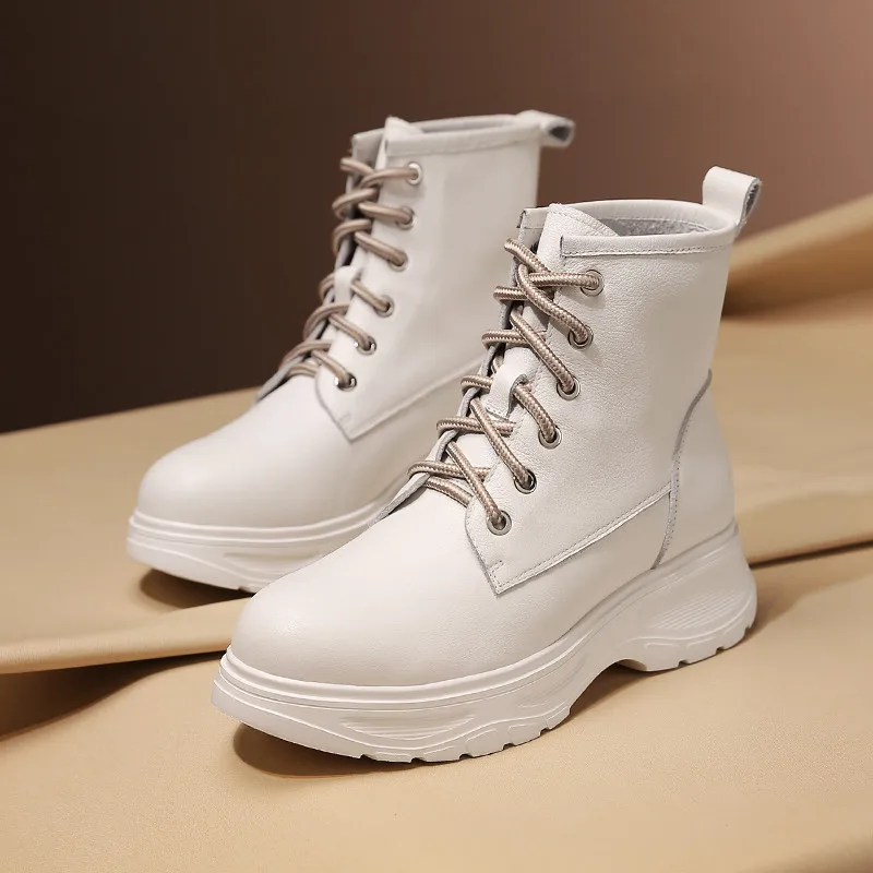 ASUMER/Большой размер 34-43, модные осенне-зимние сапоги из натуральной кожи женские ботильоны на шнуровке с круглым носком женские сапоги на плоской подошве на платформе