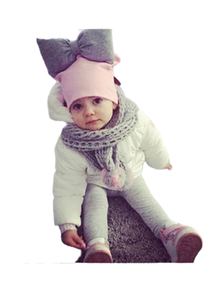 Детская хлопковая шапка с большим бантом цветная шапочка для девочек бабочкой на