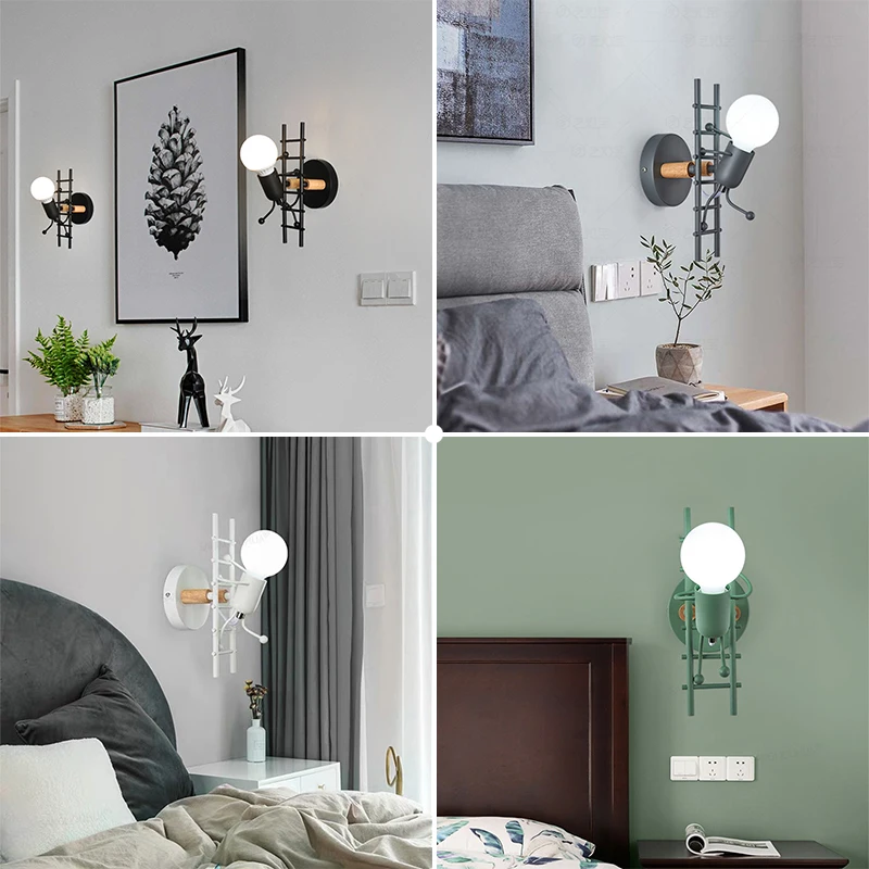 Simplicity Matchstick Man Cartoon Wall Light For Children's Room Kitchen Dining Room Bed Foyer Study Balcony Aisle