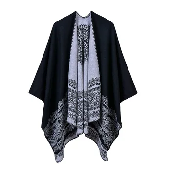 

Winter Imitation Cashmere Scarf Warm Poncho and Cape Women Cloak Print Shawl Pashmina National Wind Fork Cloaks Wraps Mujer 2019
