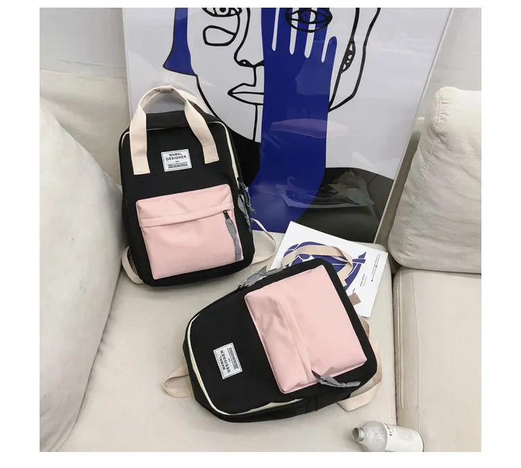 New Arrival Nylon Waterproof Backpack Large Capacity Fangyuan Two-Fashion Stitching Color Outdoor Students