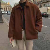 

Autumn And Winter Korean Version Of The Loose Casual Trend Retro Wild Caramel Color Lapel Single-breasted Woolen Coat Mens