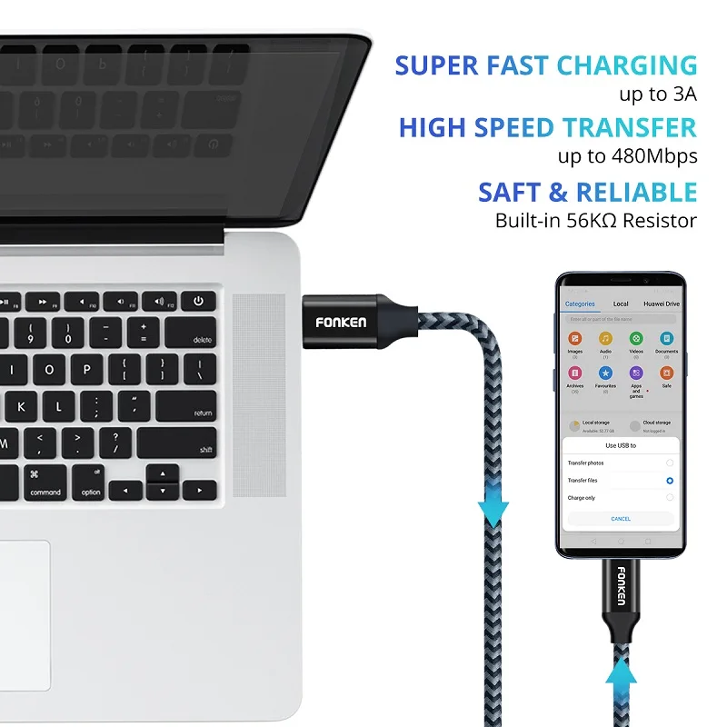 Micro USB кабель FONKEN быстрое зарядное устройство мини для телефона QC3.0 2.4A зарядный