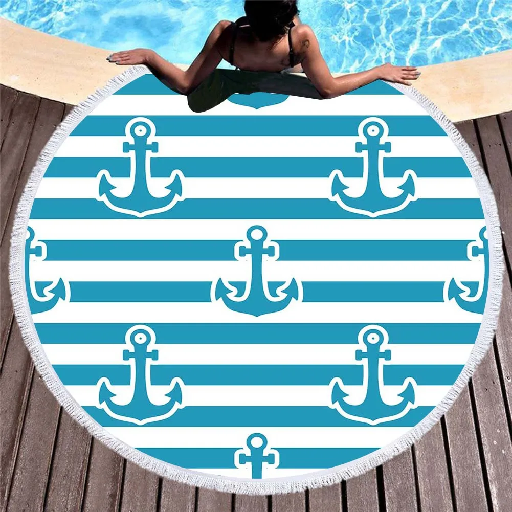

2019 Europe And America 3D Digital Printing Creative Advertisement Beach Towel Superfine Fibre Circle Tassels Beach Mat