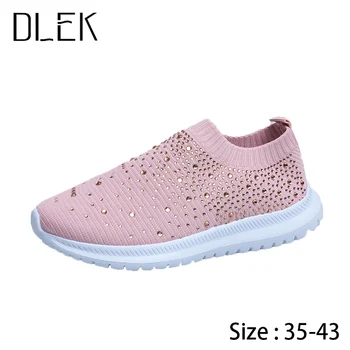 

Socks Female Sneakers Flying Weave Light Non-slip Breathable Slip on Bling Rhinestone Fashion Net Upper Women Shoes
