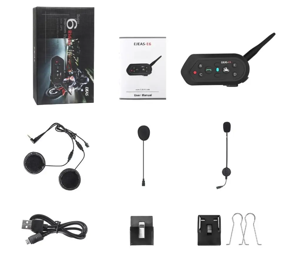 2 шт. EJEAS E6 1200 м Bluetooth домофон мотоциклетный шлем Переговорная гарнитура водонепроницаемый беспроводной Bluetooth Мото гарнитура переговорные