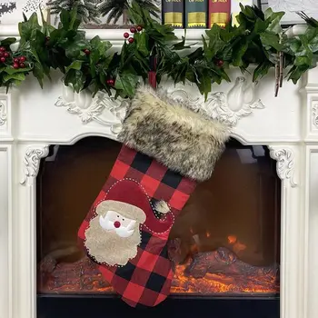 

4pcs/set Christmas Stocking Plush Snowflake Santa Snowman Elk Hanging Xmas Tree 517E