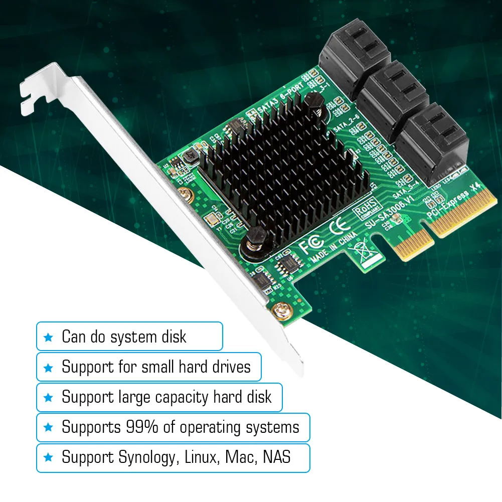 Pci-e к SATA3.0 Плата расширения 6 портов SATA3.0 Riser Card 6G IPFS жесткий диск карта расширения