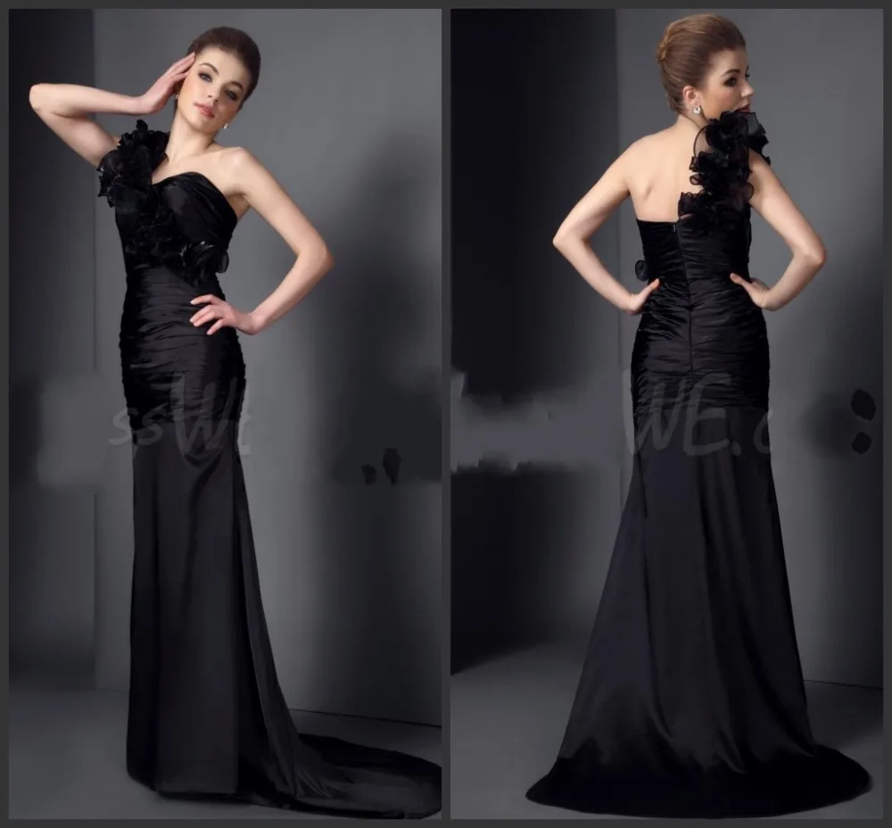 

vestido de festa new fashion sexy one shoulder ruffles 2016 black long women formal dress evening elegant Dress free shipping