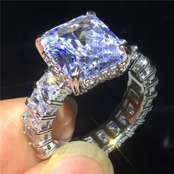 

Vintage 925 Sterling Silver Ring Full Princess cut 6ct AAAAA cz Engagement Wedding Band Rings For Women men Sattement Jewelry