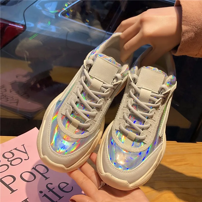 

Thick Bottomed Dad Shoes Women's 2019 Spring New Style Online Celebrity INS Super Fire Korean-style Versatile's Glitter Laser At