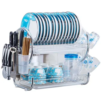 

2 Tier R-Shaped Dish Drainer Stainless Steel Drying Rack Bowl Dish Draining Shelf Dryer Tray Holder Kitchen Organizer