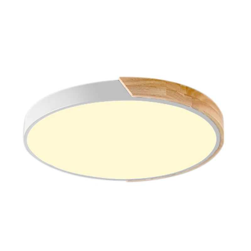 

Nordic Oak Wood Adjustable Led Ceiling Lamp Warm Light Round Bedroom Lamps Dumb White 30Cm