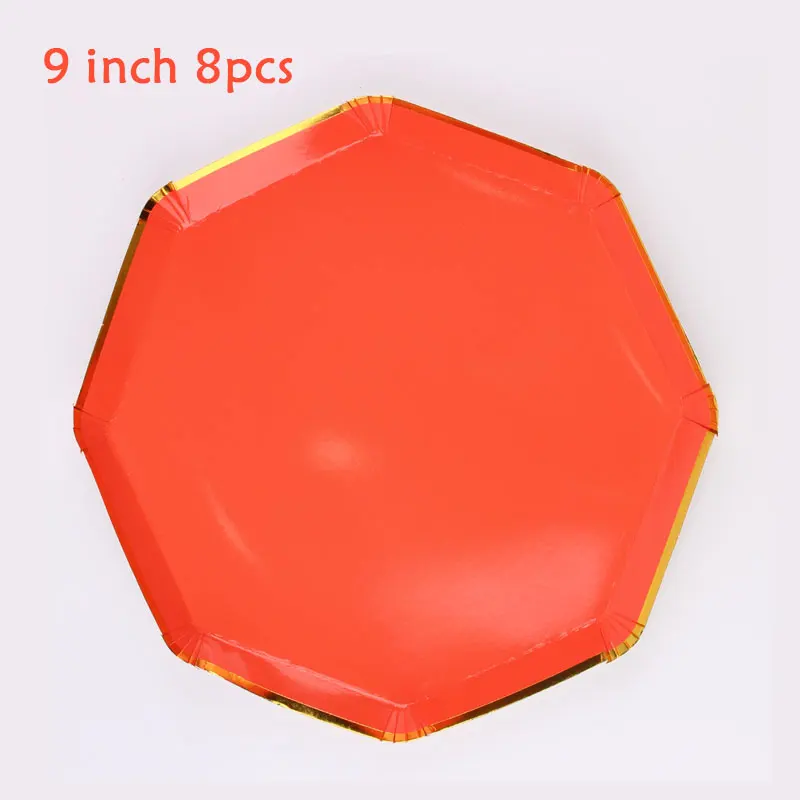 9 inch 8pcs Набор посуды на 8 человек, оранжевая декоративная бумага для вечеринок, чашка, бумажная тарелка, скатерть, Набор детских банных принадлежностей, вечерние украшения - Цвет: 9 inch 8pcs