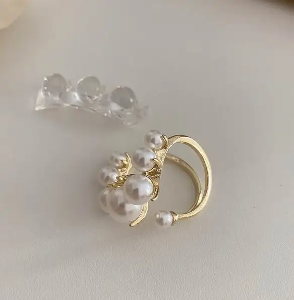 Adjustable Geometric Pearl Paved Rings For Women
