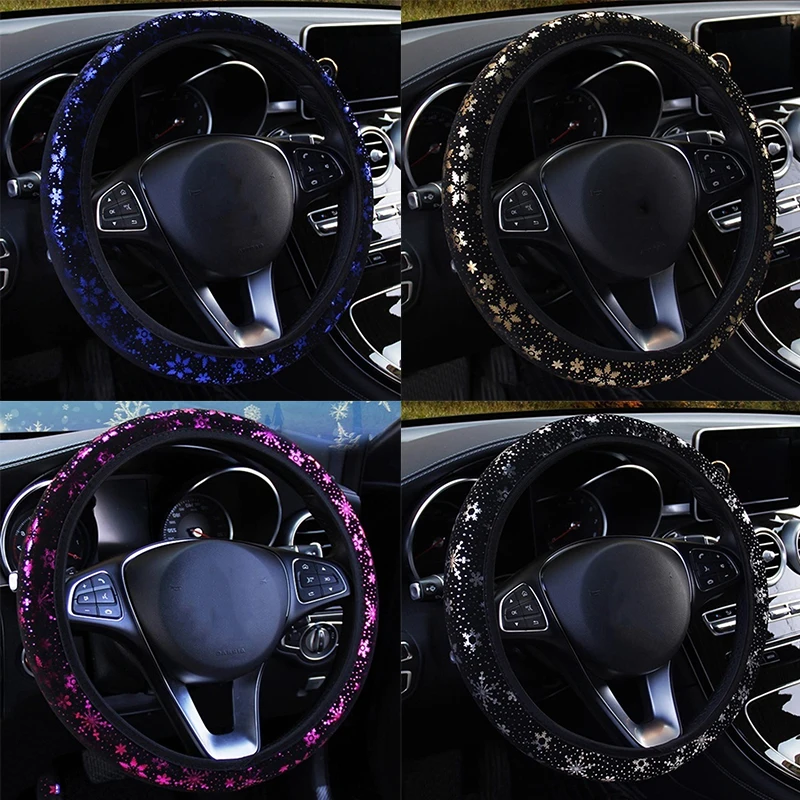 

37-38mm Car Steering Wheel Cover Stamping Snowflake Elastic Band Steering Wheel Cover Car Styling Car Accessories For Girl
