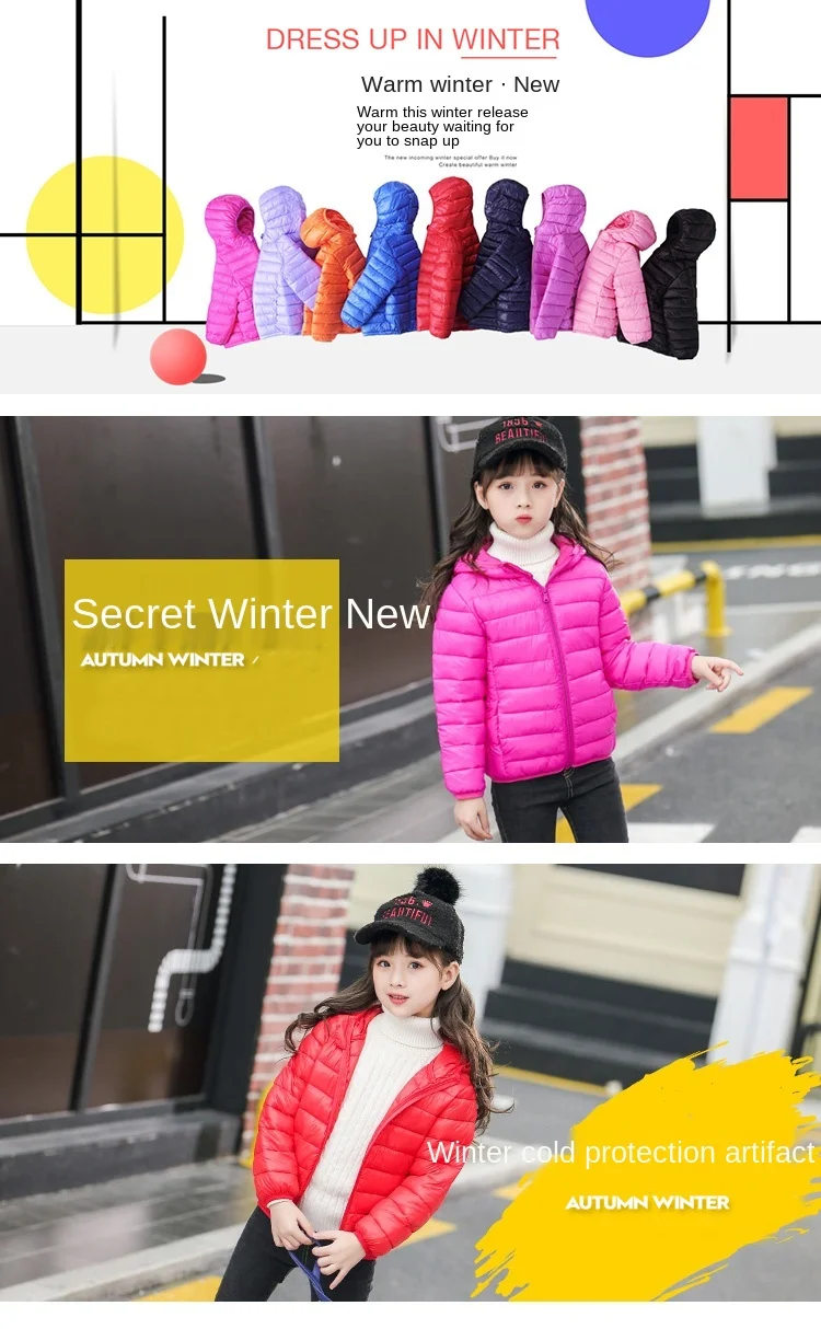 Kids Hooded Down Jacket - Warm Autumn Winter Coat for Boys and Girls