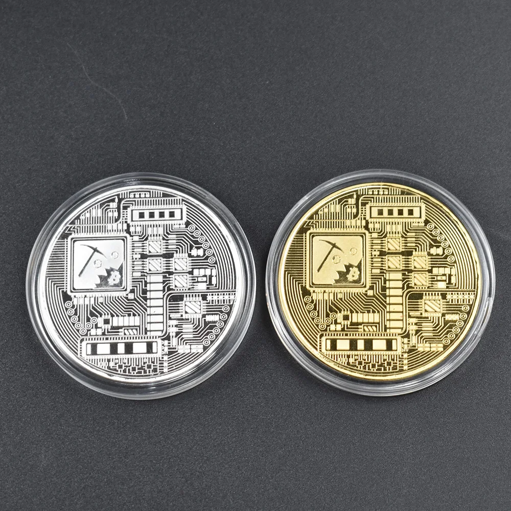 1PC Gold Plated Bitcoin Coin BTC Bit Physical Metal Collectible Coin for gift with plastic case-2