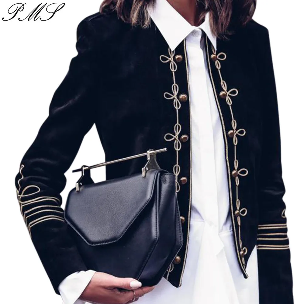 lower price  Female Military Jacket Vintage Short Style Women Double-breasted Short Style Long Sleeve Printed Co