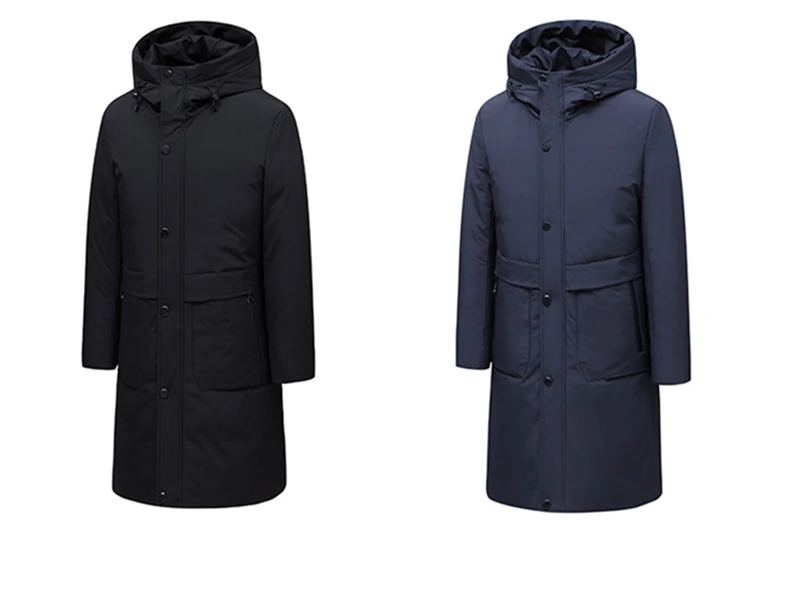 New Men's Black White Down Jacket Fashion Long Hooded Solid Color Thick Winter Warm Gray Jacket Brand Men's Clothing,555