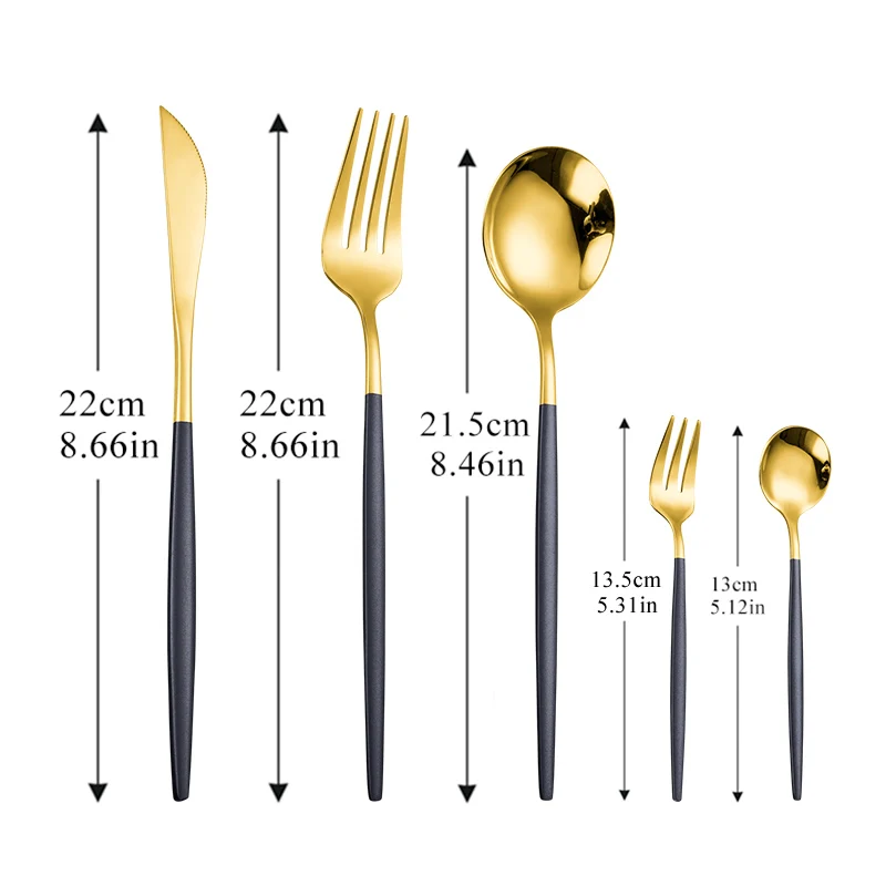 US $29.68 30pcsSet Cutlery Stainless Steel Dinner Black Gold Dinnerware Set Knife Fork Spoon Cutlery Set Kitchen Tableware Silverware Set