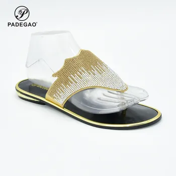 

Gold New Arrival Mature Italian Shoes for Wedding Woman African Shoes Decorated with Rhineston