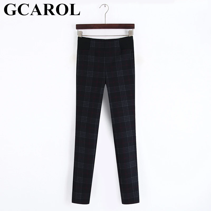 GCAROL новые женские клетчатые приталенные Стрейчевые штаны тонкие осенние зимние женские клетчатые брюки с высокой талией уличные брюки XS-L