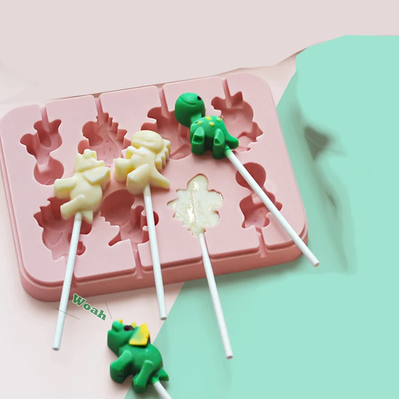 Dinosaur Shapes Silicone Lollipop Molds 8 Holes Cartoon DIY Chocolate Candy Fondant Cake Decorating Moulds Baking Utensils | Дом и сад