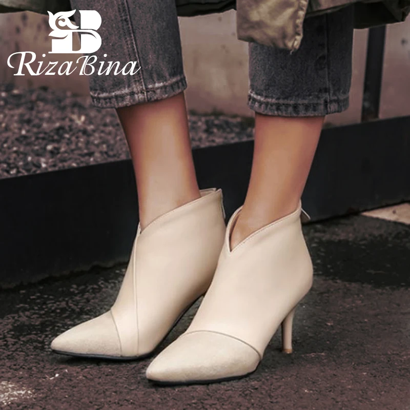 

RizaBina Plus Size 30-48 Women Ankle Boots Daily Outdoor Casual Shoes Women Patchwork Fashion Office Work Warm Winter Footwear
