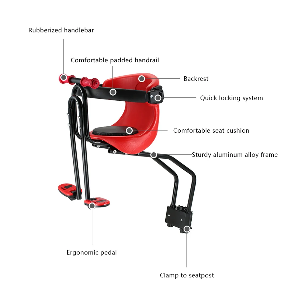 Безопасное Велосипедное детское сиденье, детская переноска из алюминиевого сплава, переднее сиденье, подушка для седла с задней спинкой, педали для ног для детей