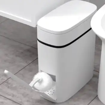 

14L Bathroom Trash Bucket Waste Bin Plastic With Toilet Brush Bathroom Dustbin Trash Cans Garbage Bucket Garbage Bag Dispenser