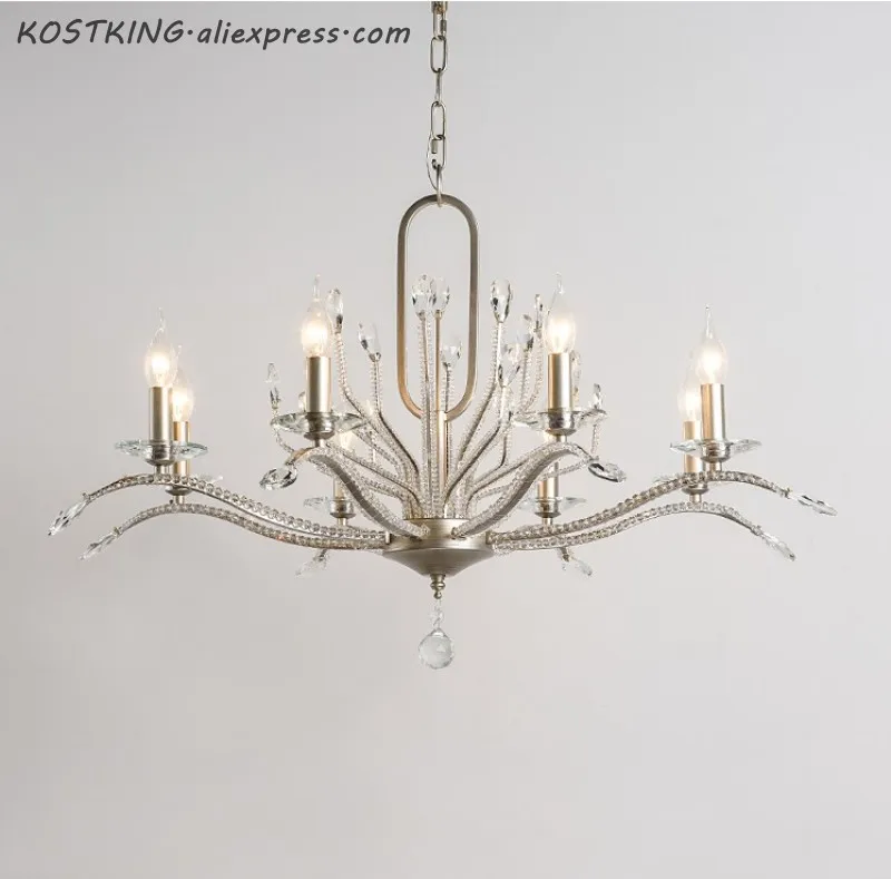 

KOSTKING modern silver chandelier crystal lighting AC110V 220v lustre de cristal living room bedroom lamp