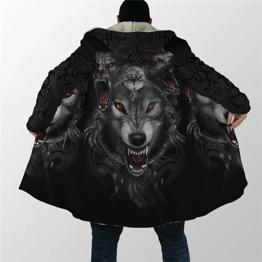 Winter Men For Women Hooded Cloak Black Wolf Nightmare 3D All Over Prined Fleece wind breaker Warm Hood cloak winter men for women hooded cloak dark wolf 3d all over prined fleece wind breaker warm hood cloak