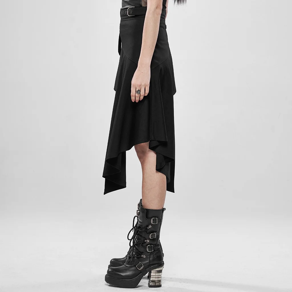 Панк Rave women's Goth с высокой талией Асимметричные черные юбки с поясом на талии WQ-442DQF