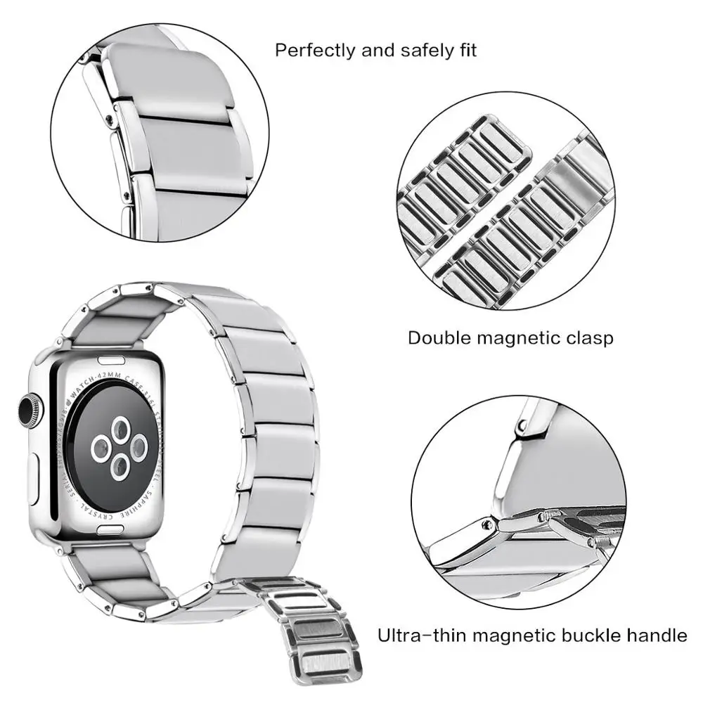 Ремешок для Apple Watch 38 мм/42 мм 40 мм/44 мм, для женщин и мужчин, нержавеющая сталь, металлическая Регулируемая магнитная пряжка, сменные мужские Т-браслеты для iWatch