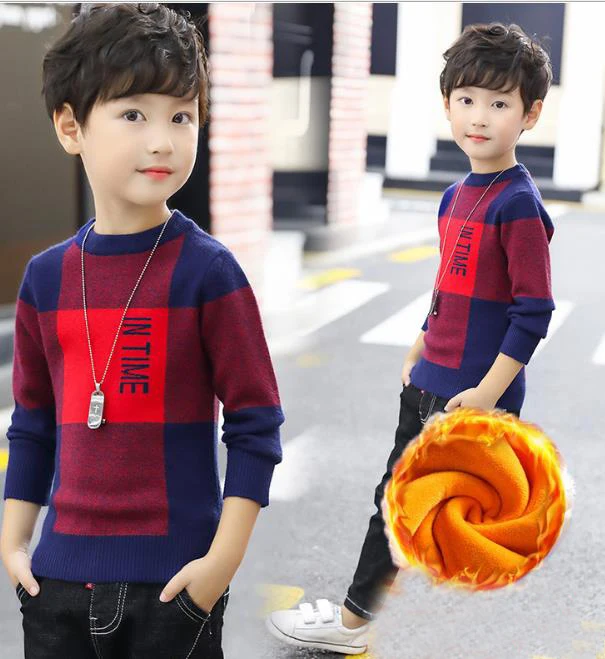 Детский зимний теплый плотный свитер для мальчиков, Модный Цветной пуловер для мальчиков, свитер - Цвет: Небесно-голубой
