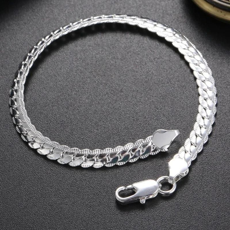 925 Solid Silver Bracelet Fashion Jewelry Women 5MM Snake Chain Bangle Gift