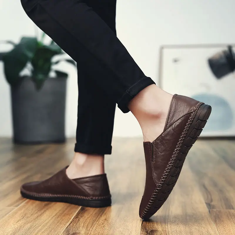 

Real cowhide breathable soft sole soft leather casual lazy shoes Peas shoes