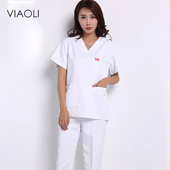 

Viaoli 2018 summer short-sleeved surgical clothing men and women doctors suits split brush suit white suit