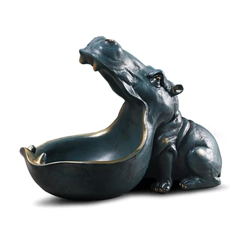 

22cm Resin Hippo Figurines Keychain Desktop Decoration Home Accessories Porch Remote Control Storage Animal Ornament Gift
