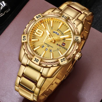 

NAVIFORCE Luxury Brand Mens Sport Watch Gold Full Steel Quartz Watches Men Date Waterproof Military Clock Man relogio masculino