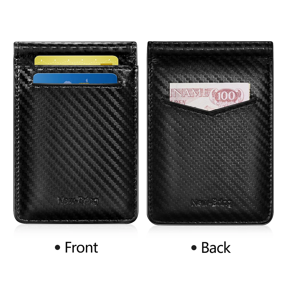 NewBring Черный углеродного волокна-вид зажим для денег RFID Блокировка водительских прав ID наличные