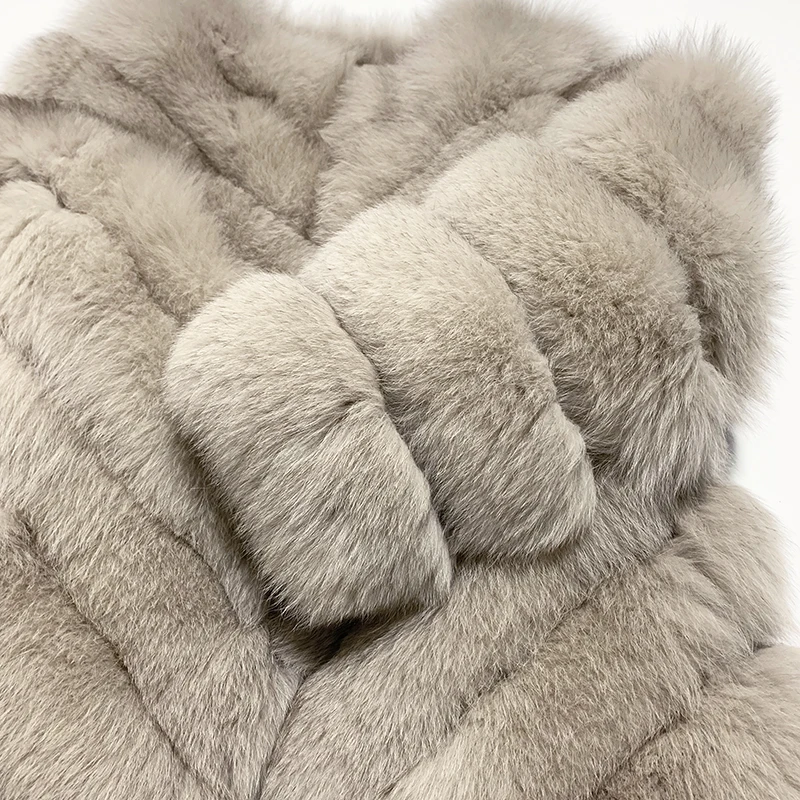 rf2053 Woman's Real Fox Fur Coat Winter Whole Leather Striped Pattern Natural Fur Jacket Warm Winter