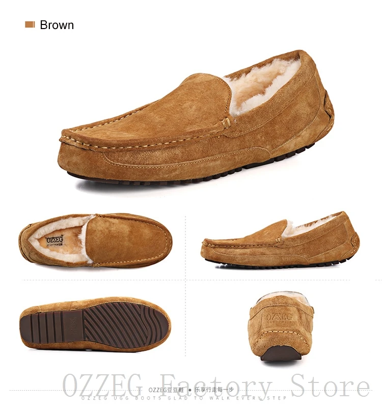 OZZEG; Роскошная брендовая дизайнерская обувь; Мужская зимняя обувь из натуральной кожи на плоской подошве; австралийская подкладка из натуральной овечьей шерсти; лоферы; Повседневная обувь; Мокасины