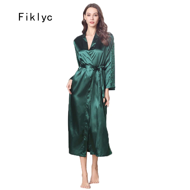 Fiklyc нижнее белье Открытые Сексуальные женские шелковые халаты роскошные женские халаты для невесты кимоно Женская одежда платье сатин