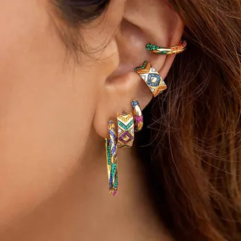 

Boho Rainbow Round Rhinestone Earcuffs Earrings For Women Geometric Non Piercing Small Crystal Ear Clips On Earring Gifts