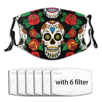 

Mexican Sugar Skulls Reusable Breathable Air Pollution PM2.5 Filter Masks Activated Carbon Filter Antibacterial Dust Face Cover